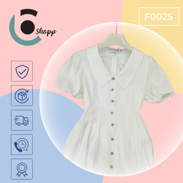 Đầm midi trắng cổ sen (F0025) cao cấp